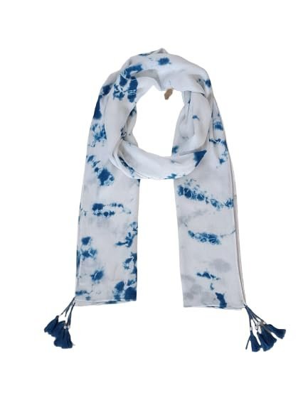 Version 1.0.0 Fashage Blue color Tie-Dye scarves with tassels. - Image 1