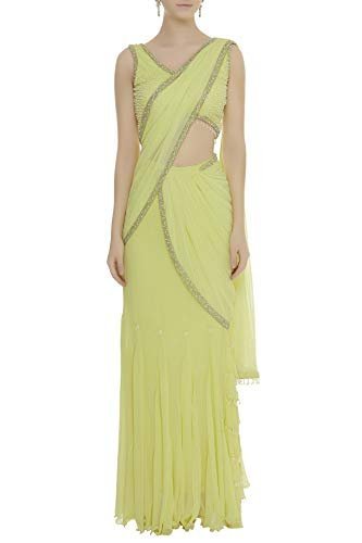 Saree Trends Women's Faux Georgette ready to wear Frill saree with unstitched blouse