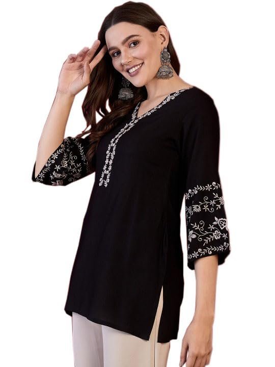 Version 1.0.0 Short Kurti for Women | Indian Women's Tunics Tops | Rayon Top with 3/4 Designer Sleeves | Kurta Shirt Top for Ladies - Image 1