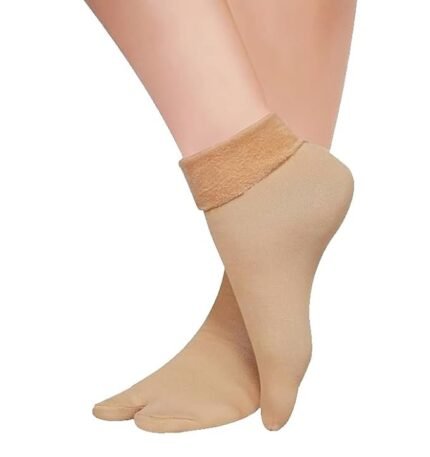 Winter Socks for Women (1 pair) | Thumb Toe Design | Warm Inner Fleece | Cotton Polyester Lycra Blend | Stretchable | Assorted Color | Free Size