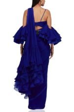 Saree Trends Women's Faux Georgette ready to wear Frill saree with unstitched blouse - Image 2