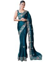 Women's Multicolor Chiffon Embroidered Saree with Unstitched Blouse