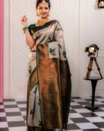 Women Floral Print Linen Saree - Image 5