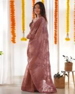 Women Embroidered Saree with Contrast Border - Image 3