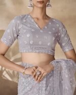 Women Embroidered Net Saree - Image 3