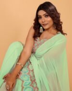 Women Plain Pre-Stitched Ruffled Saree with Unstitched Blouse Piece - Image 4