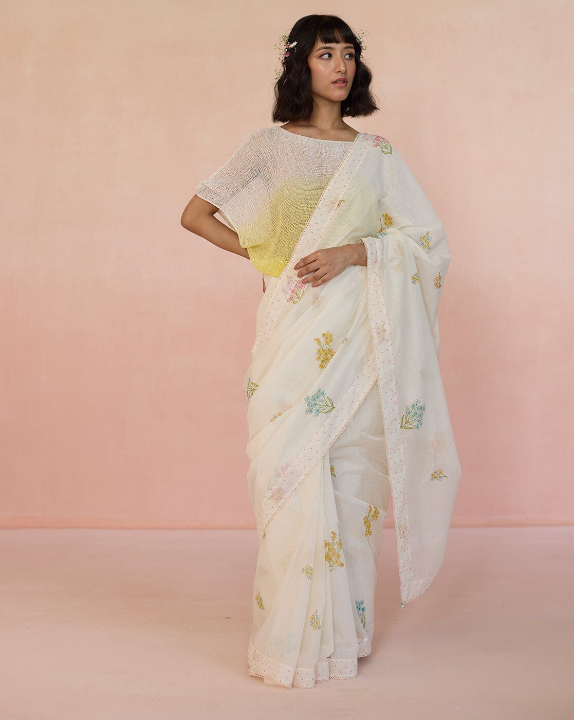 -1117Wx1400H-700744879-offwhite-MODEL Women Cotton Saree - Image 1
