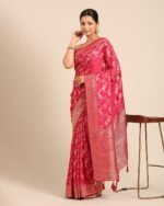 Women Woven Saree with Tassels - Image 3
